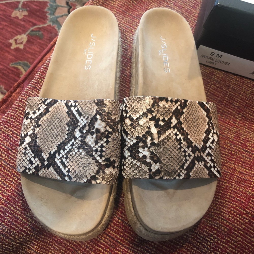 J/SLIDES NYC Libby sandals; beige leopard leather, size 9, new